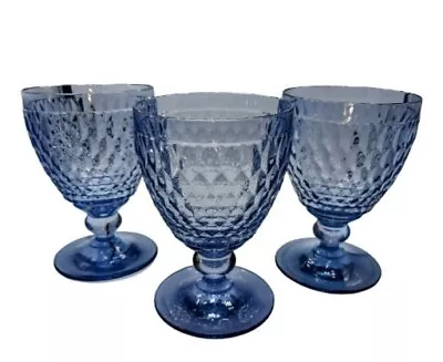 Set Of 3 Villeroy & Boch 1748 Germany Blue Crystal Water Goblets Boston Coloured • $35