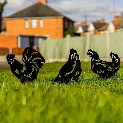 Easter Idea Gifts Chicken Set Metal Garden Ornament Hens Outdoor Decoration Item • £29.99