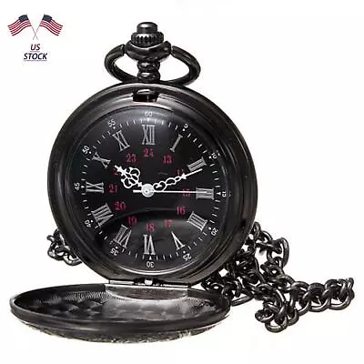 Retro Hand Wind Pocket Watch  Hollow Skeleton Dial Steel Quartz Pocket Gift • $9.16