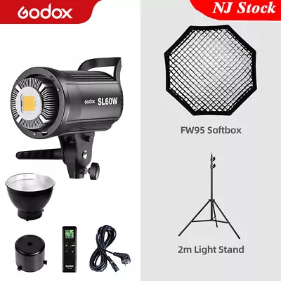 US Godox SL-60W 5600K LED Video Continuous Light+95cm Grid Softbox 2m Stand Kit • $138.99