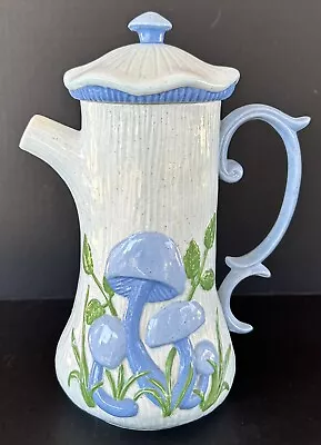 Arnels Mushroom Coffee Pot Tea Pot 11  Blue Ceramic Hand Painted • $80