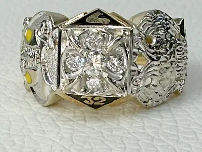 Vintage Masonic 10k Ring Shriners 32nd Degree Diamond Double Eagle 10.75 8g 13mm • $549