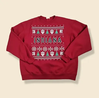 Champion Indiana Graphic Christmas Red Crewneck Sweatshirt Jumper Size Mens XL • $34.84