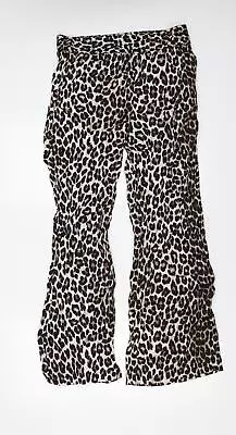 H&M Womens Brown Animal Print Viscose Trousers Size M L30 In Regular • £5.75