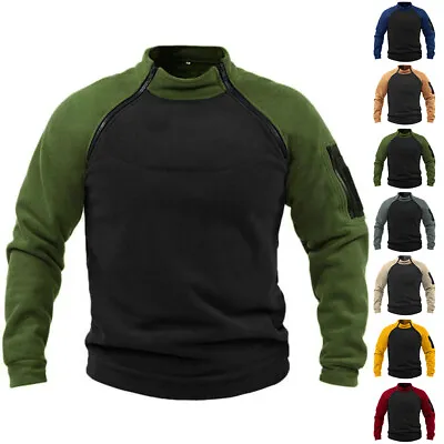 Men Fleece Thermal Sweatshirt Jumper Tops Tactical Military Army Combat T Shirt • £4.29