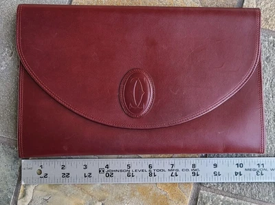 $58 • Buy Auth Vintage Cartier Paris Bordeaux Leather Clutch Envelope Handbag