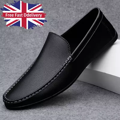 Mens Leather Slip On Walking Boat Deck Casual Driving Moccasin Loafer Shoes Size • £33.59