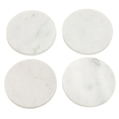 £11.50 • Buy White Marble Coasters Set Of 4 Round Stone Tabletop Placemats Glass Mugs Mats