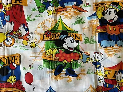 Vintage Walt Disney Fabric Panels Curtains 29” X 35” Mickey Minnie Fair Festival • $29