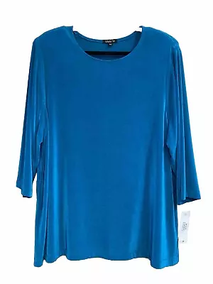 NWT! Women's Plus Vikki Vi Stretch Knit Blouse Top Size 2X Teal Blue • $39.99