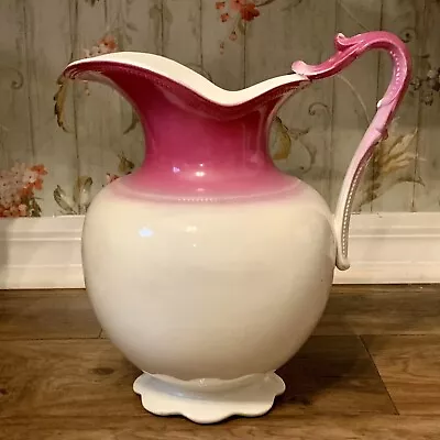 Vintage E.P.P Co. Large Queen Victorian White & Pink Water Pitcher Late 1800’s • $6.99