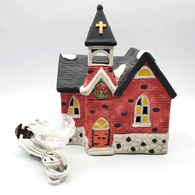$24.99 • Buy Vintage Christmas Village Church LIGHTED Ceramic Building 1991 Snow Brick Stone