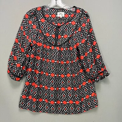 Milly Of New York Size 6 100% Silk Blouse Top Geometric Print 3/4 Sleeve • $21.56