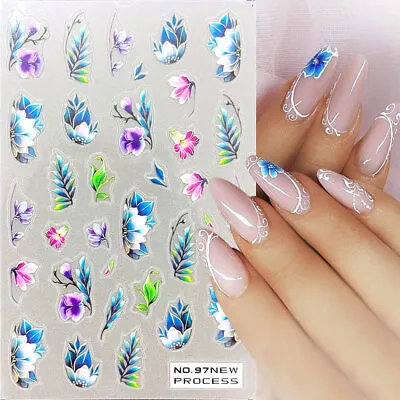3D Flowers Nail Stickers Wave Design Floral Nail Decals Sliders Manicure Decor • $1.02