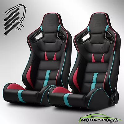 VIPER-Series Universal PVC Reclinable Black With Red/Blue Racing Seats Pair • $343.98