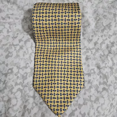 Polo Ralph Lauren Tie Mens Blue Yellow Geometric-Print Silk Necktie Vintage USA • $14.99