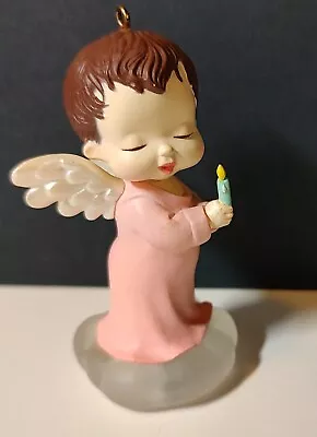 Hallmark Ornament Marys Angel Rosebud Number Three Flickering Candle 1990  • $15.99