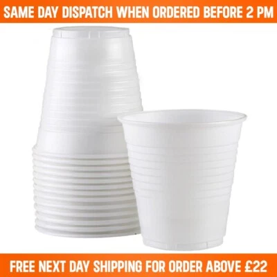 Reusable Drinking Cups White Plastic Vending Glasses For Catering Weddings 7oz • £5.12
