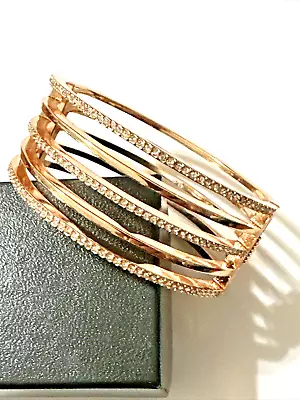 VINCE CAMUTO Rhinestone Bracelet Rose Gold Tone Five Bar Hinged Clamper • $14.95