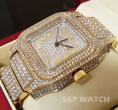 Men Rick Ross Two Tone Full Iced Bling Hip Hop Lab Diamond Bust Down Watch • $39.99