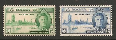 MALTA Stamp Scott# 206-207 Mint NH KGVI Peace Issue 1946 Great Britain • $1.98