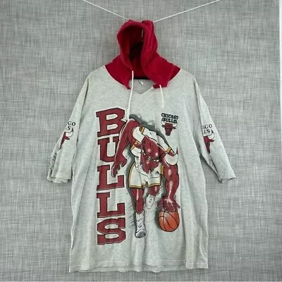 Vintage 90's Chicago Bulls Short Sleeve Hoodie *stains* 2533 • $48