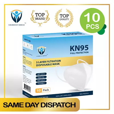 $12 • Buy 10Pcs KN95 N95 Disposable Face Mask Respirator Protective Masks 5 Layers-White