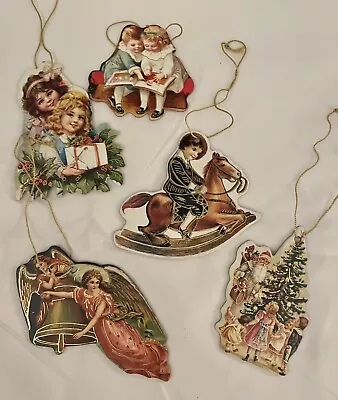 Victorian Children Die Cut Cardboard Christmas Tree Ornament Decorations LOT 5 • $9.99