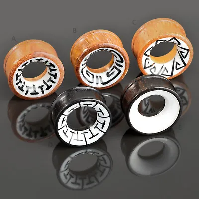 6-30mm Flesh Tunnel Plug Wood Tribal Inlay Ear Piercing Natural Jewelry Organic Z15 • $10.63