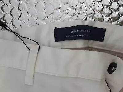 New With Tags  Zara Man Cream Cropped Cotton Chinos 30 Inside Leg 32 Waist • £1.99