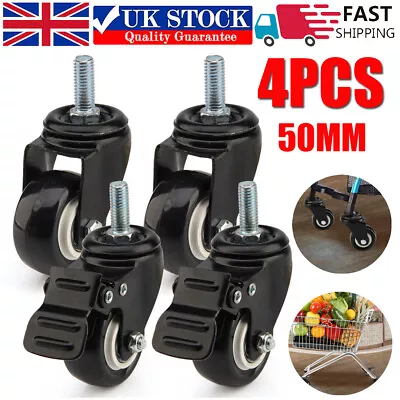 £7.99 • Buy 4 X Heavy Duty 50mm Rubber Swivel Castor Wheels Trolley Furniture Caster Brake