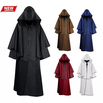 Hooded Cloak Halloween Robe Monk Robe Cape Long Sleeve Wizard Sorcerer Reaper • $55.99