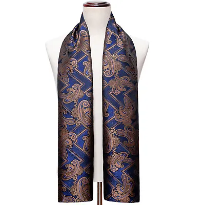 £11.99 • Buy Gold Blue Paisley Scarf Men's Silk Neck Scarves Female's Shawl *Warm Christmas*
