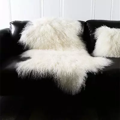 Genuine Tibetan Mongolian Sheepskin Fur Rug Hide Pelt Throw Rug Lamb Wool Carpet • $101.99