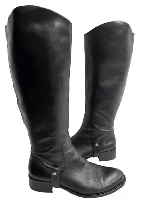 Via Spiga Black Leather Riding Zip Tall Knee High Boots Women's 7 M • $55.53