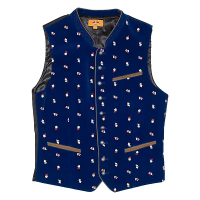 COUNTRY MADDOX Mens Waistcoat Blue Velvet Floral S • £19.99