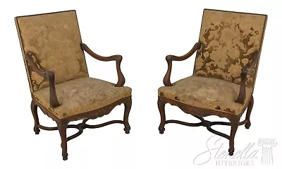 F59612EC: Pair Antique C.1900 Georgian Carved Upholstered Armchairs • $1295