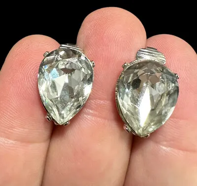 Kenneth Jay Lane Crystal Earrings Teardrop Silver Tone Clip On Vintage • $36