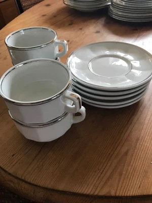 £14.99 • Buy French White Apilco Large Coffee Cups With Silver Rims