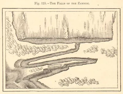 Zambesi Falls. Zimbabwe Zambia. Victoria Falls Zambezi River. Sketch Map 1886 • £8