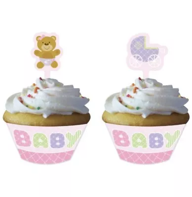 12 Ct Girl Baby Teddy Bear Baby Shower Decorations Party Cupcake Wrappers Picks • $4.49