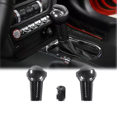 3Pcs Carbon Fiber Interior Gear Shift Knob Trim Cover For Ford Mustang 2015-2023 • $25.99