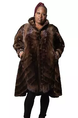 Natural Mahogany Sheared Mink Fur Sections Swing Coat - Size 18-20 • $1150