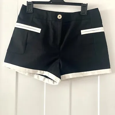 Ted Baker Size 1 UK 8 Black Stretch Cotton Shorts White Trim Pockets • £16.99