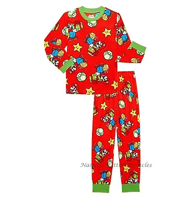 Super Mario Christmas Holiday Pajamas Boys Size  6 7 8 Girls Red Green Pants Set • $24.85