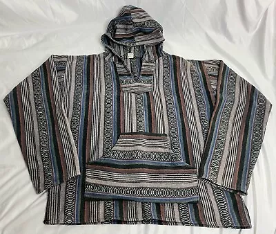 Baja Mexican Striped Drug Rug Pullover Hoodie Pocket Extra-Soft Size Large? • $24.99