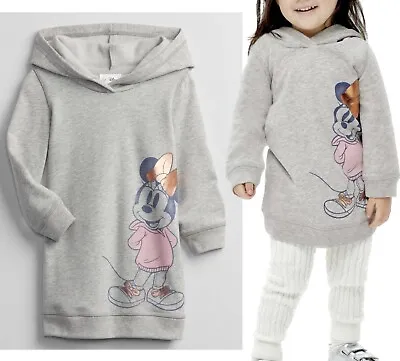 Girls GAP Hoodie Dress Minnie Mouse Disney Grey Hooded Soft Fleece Lined NEW • £7.95