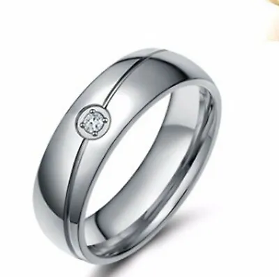 Men Silver Single CZ Stone 316L Stainless Steel Silver Engagement /Wedding Ring • $9.99