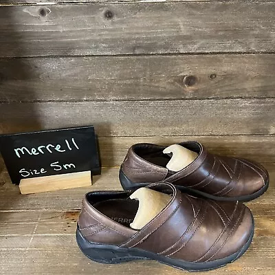 Womens Merrell Encore Eclipse 2 Brown Leather Comfort Clogs Mules Shoes Size 5 M • $24.99