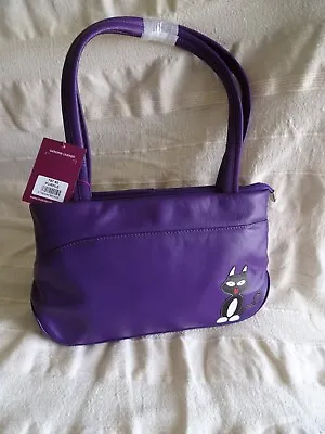 Mala Leather Teddy Cat Shoulder Bag Purple 787 82  - NO Dust Bag • £62